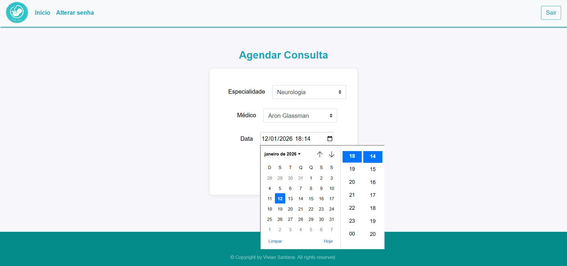 calendário para agendar consulta