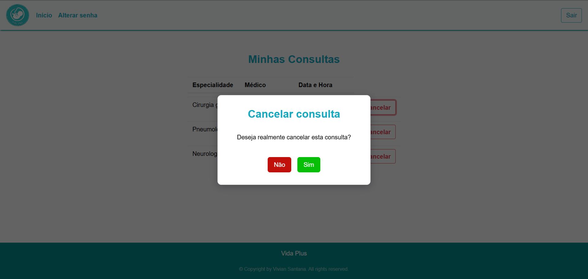 pop-up de cancelar consulta (sim/não)