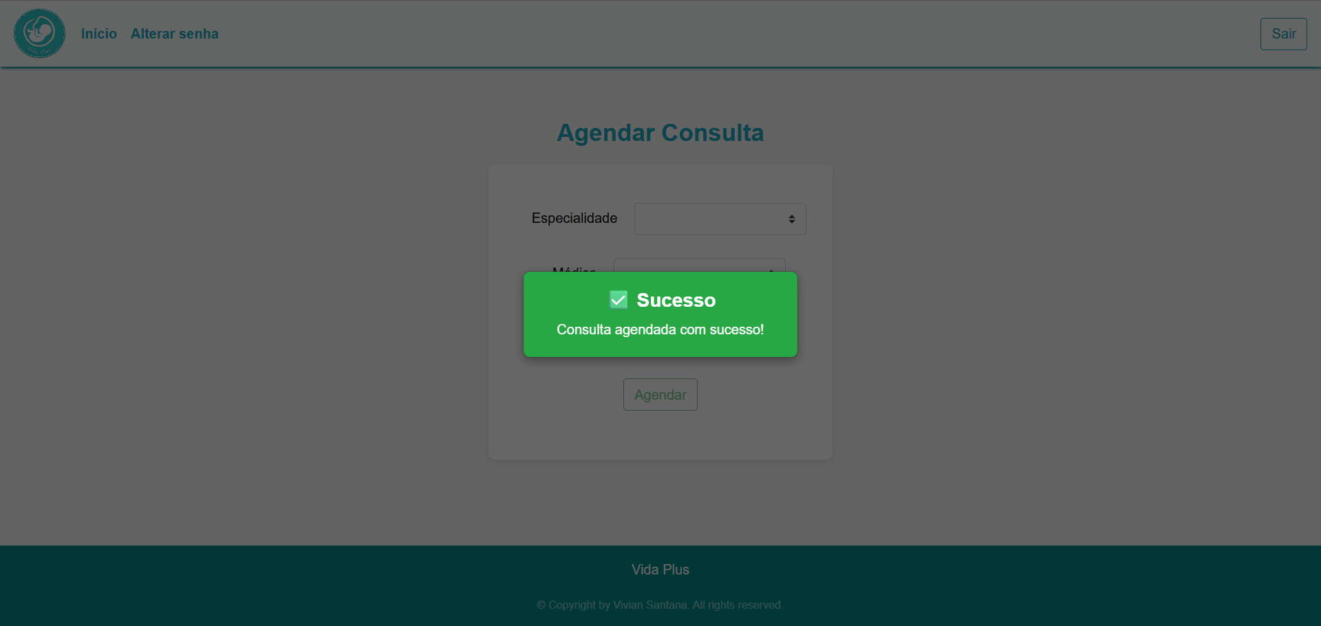 pop-up de consulta agendada comm sucesso
